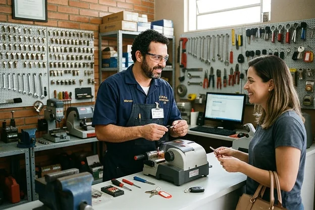 Chaveiro atendendo cliente em Jaú com profissionalismo.